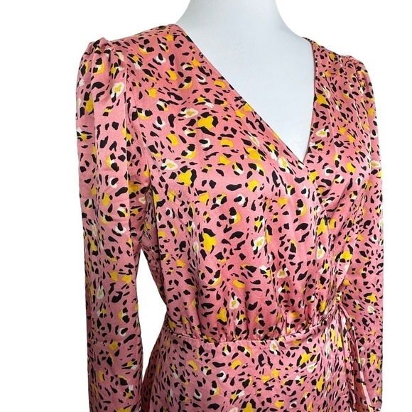 Leith Wrap Maxi Dress Long Sleeve Pink Leopard Print Size S - Picture 5 of 8